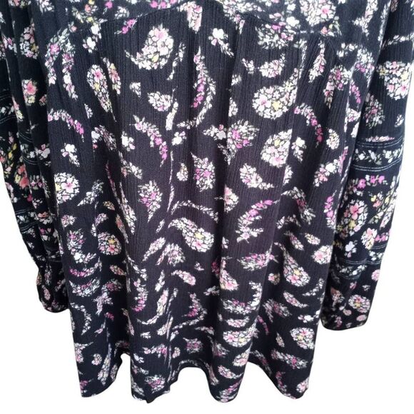 OLD NAVY BLACK & PINK FLORAL BOHO-INSPIRED BLOUSE SZ.L EUC - Picture 3 of 7